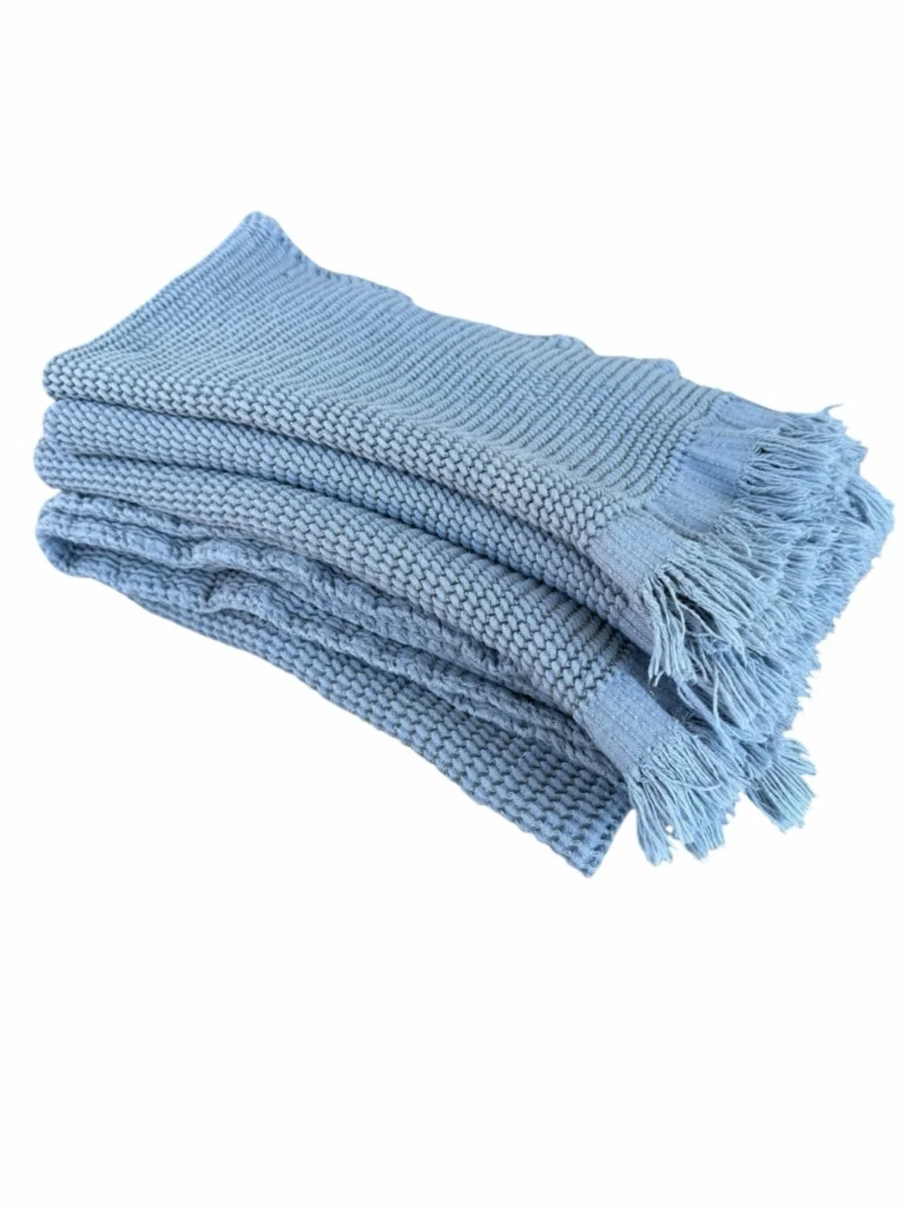Matouk Kiran 4-Piece Turkish Cotton Waffle Towel Set Sea Blue Fringe Soft GUC
